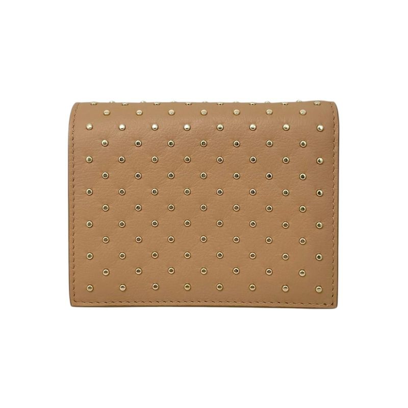Prada Bifold Wallet Studded Leather Triangle Logo Natural Beige Gold