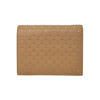 Prada Bifold Wallet Studded Leather Triangle Logo Natural Beige Gold