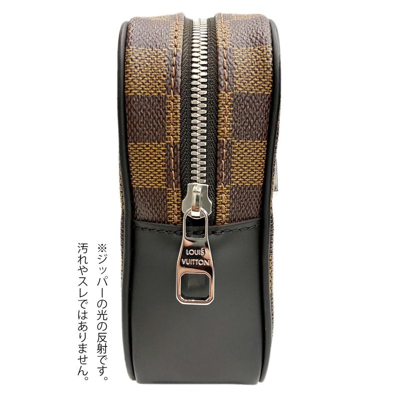 Louis Vuitton Clutch Pochette Kasai Brown Leather Damier Ebene