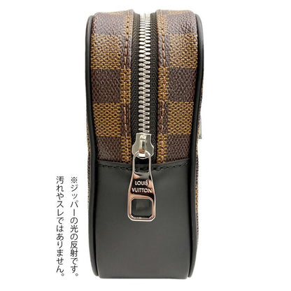 Louis Vuitton Clutch Pochette Kasai Brown Leather Damier Ebene