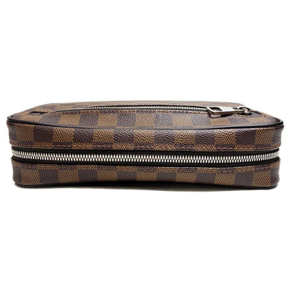 Louis Vuitton Clutch Pochette Kasai Brown Leather Damier Ebene