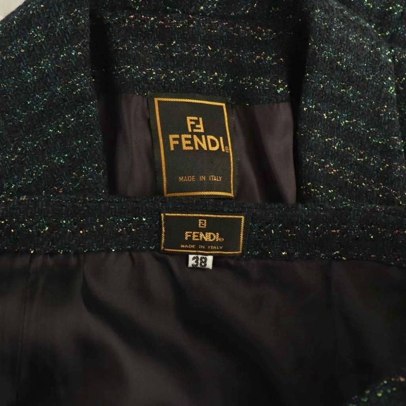 Fendi Suit Set Jacket Tight Skirt Lame 38 Black Multicolor ES