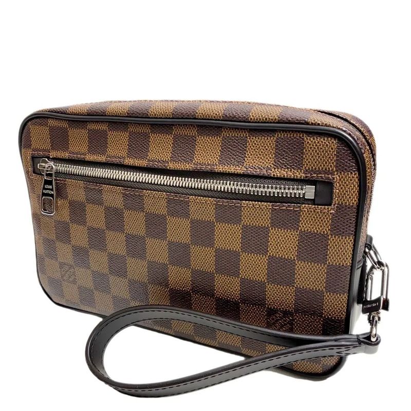 Louis Vuitton Clutch Pochette Kasai Brown Leather Damier Ebene