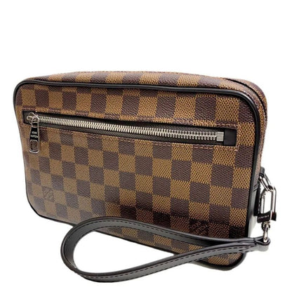 Louis Vuitton Clutch Pochette Kasai Brown Leather Damier Ebene