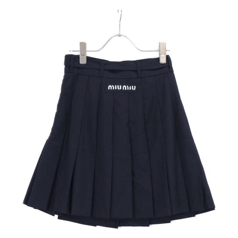 Miu Miu Pinstripe Skirt Belt Pleats 38