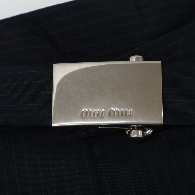 Miu Miu Pinstripe Skirt Belt Pleats 38