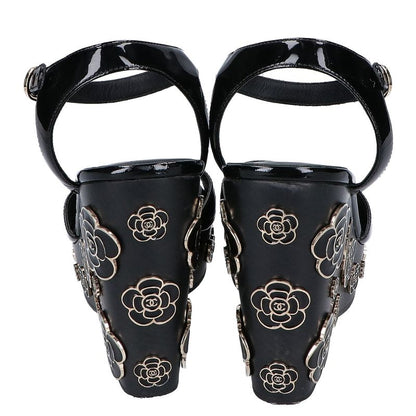Chanel Patent Leather Camellia Sandal