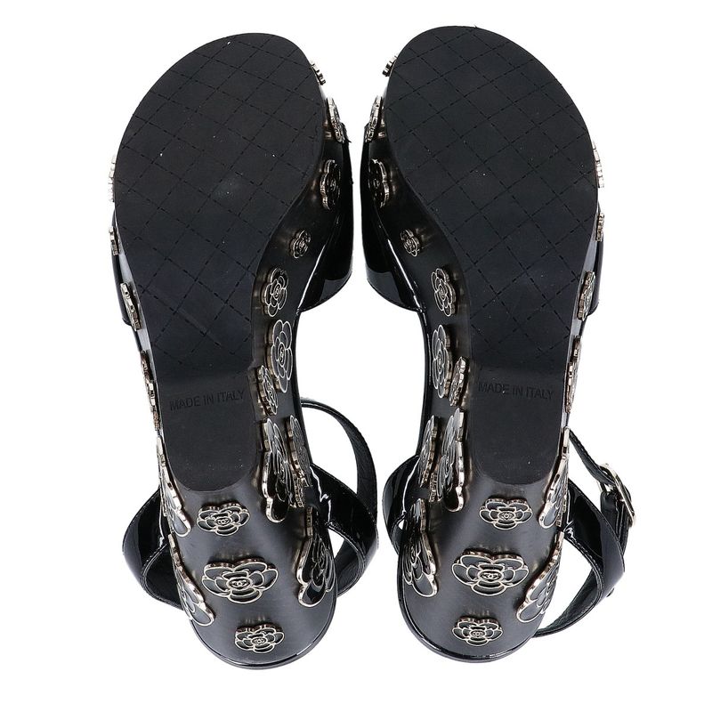 Chanel Patent Leather Camellia Sandal