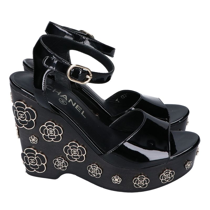 Chanel Patent Leather Camellia Sandal