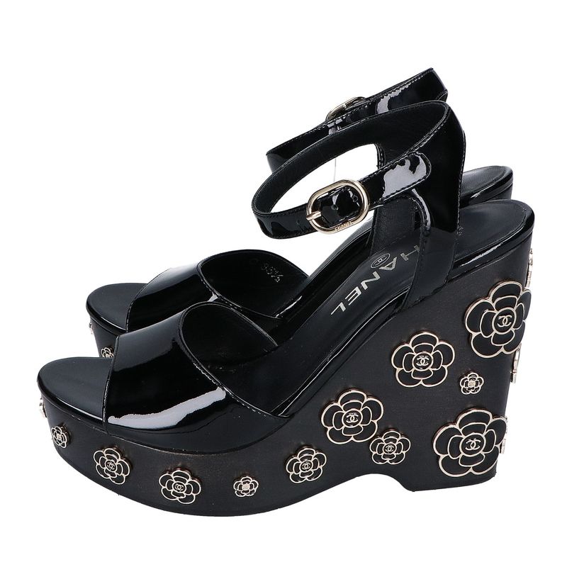 Chanel Patent Leather Camellia Sandal