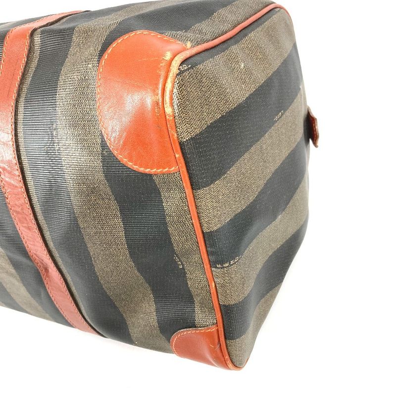 Fendi Boston Bag Pecan Logo Leather Khaki