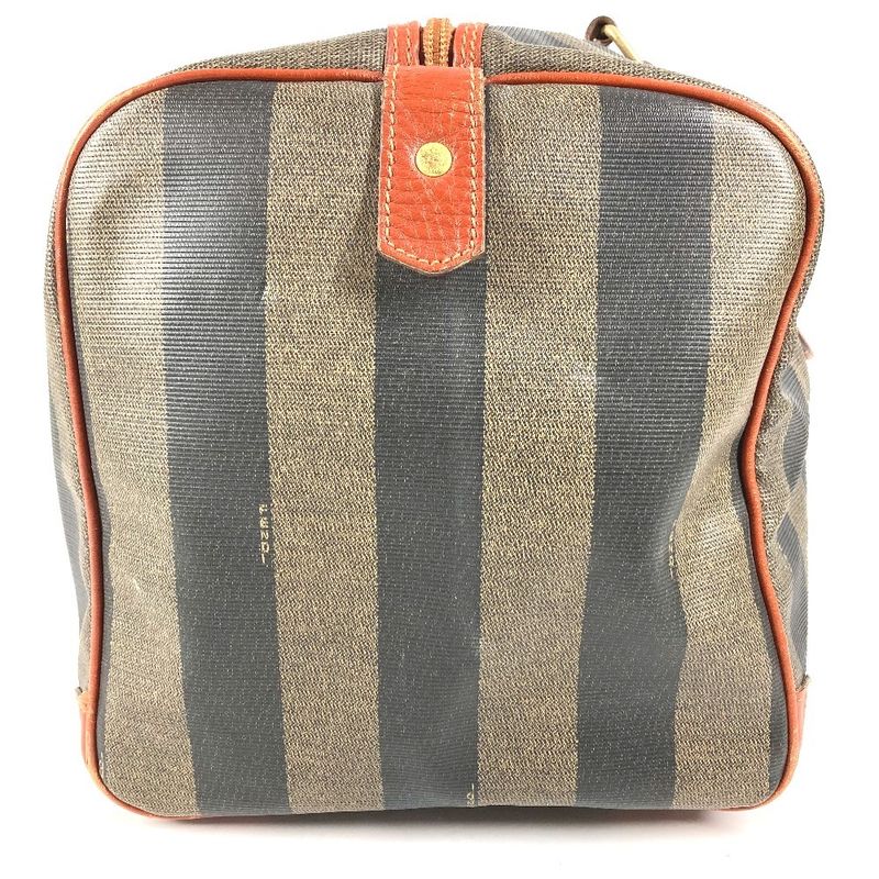 Fendi Boston Bag Pecan Logo Leather Khaki
