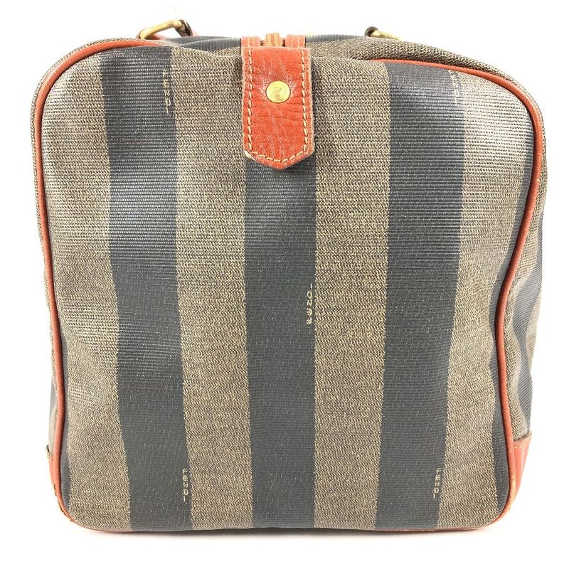 Fendi Boston Bag Pecan Logo Leather Khaki