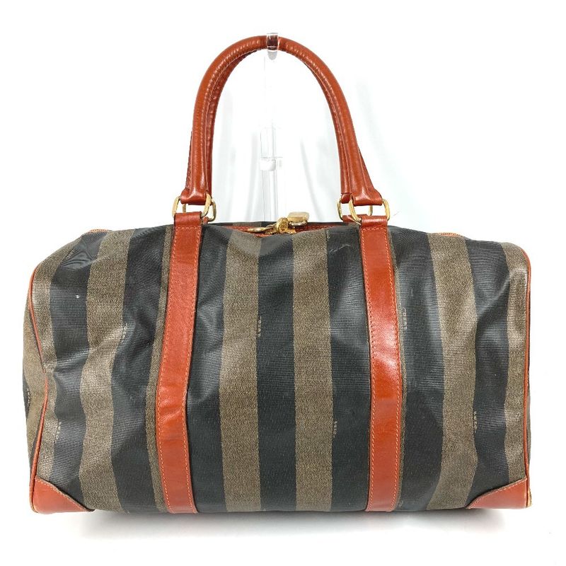 Fendi Boston Bag Pecan Logo Leather Khaki