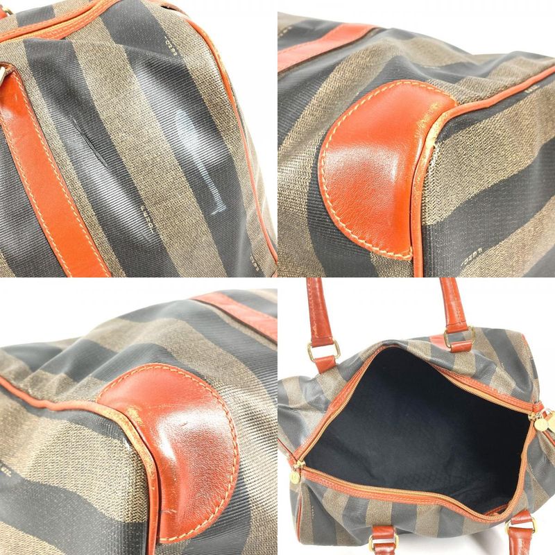 Fendi Boston Bag Pecan Logo Leather Khaki