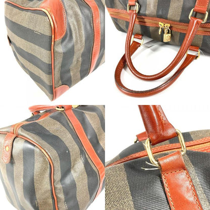 Fendi Boston Bag Pecan Logo Leather Khaki