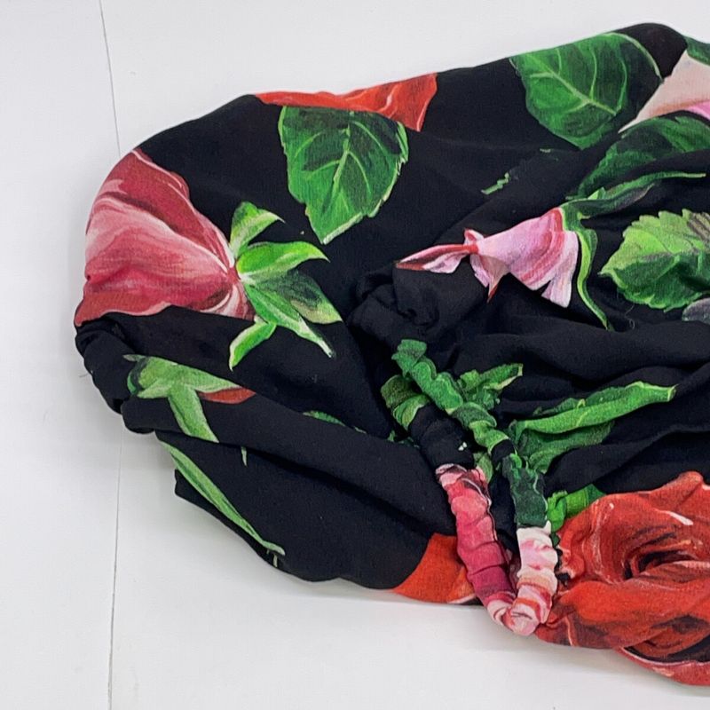 Dolce & Gabbana Rose Print Off Shoulder Silk Blouse 44