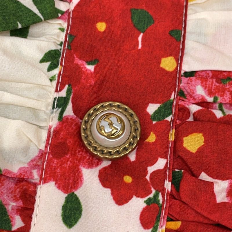 Gucci Ivory Flower Print Pearl Button Shirt Dress 38