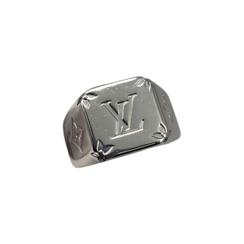 Louis Vuitton Ring Signet M Monogram Flower Silver