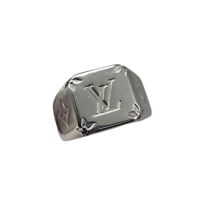 Louis Vuitton Ring Signet M Monogram Flower Silver