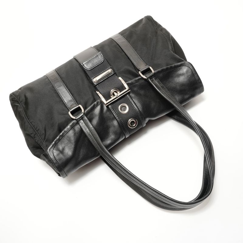 Prada Shoulder Bag Nylon Leather Triangle Logo Buckle