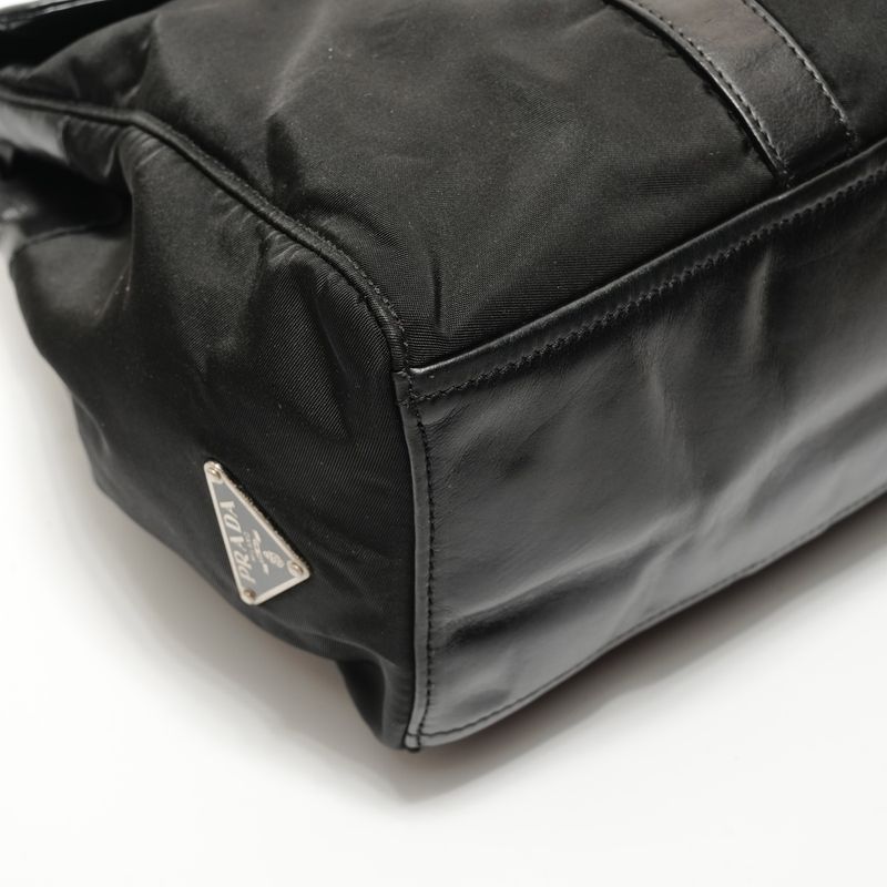 Prada Shoulder Bag Nylon Leather Triangle Logo Buckle