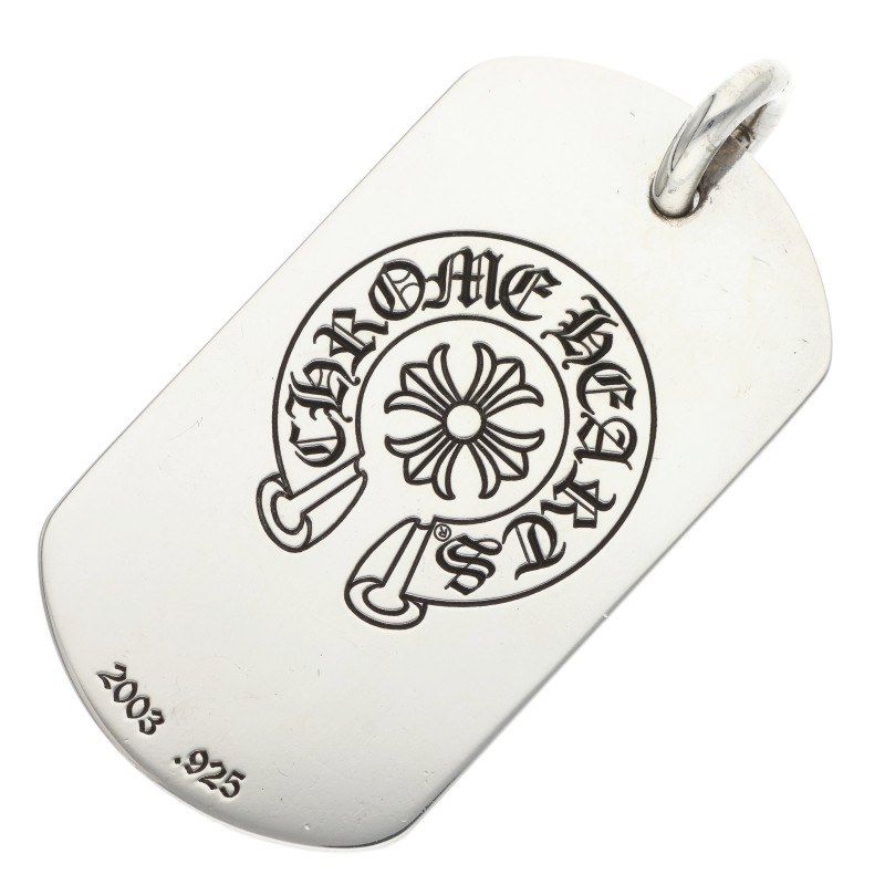 Chrome Hearts Kyosuke Himuro Large Dog Tag Angel Horse Shoe Logo Silver