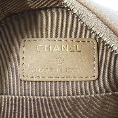 Chanel Quilted Shoulder Bag Caviar Leather Beige Gold Chain Pouch Round