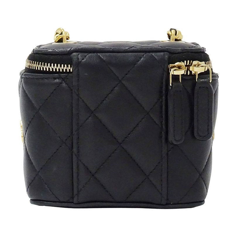 Chanel Quilted Shoulder Bag Lambskin Black Gold Chain Vanity Playing Card Suit