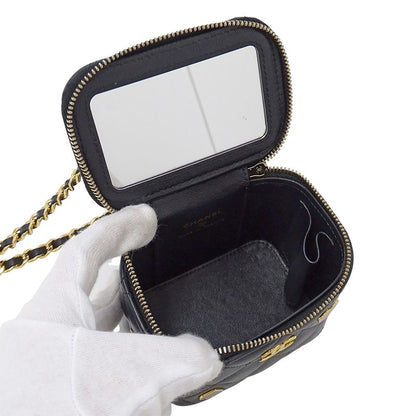 Chanel Quilted Shoulder Bag Lambskin Black Gold Chain Vanity Playing Card Suit