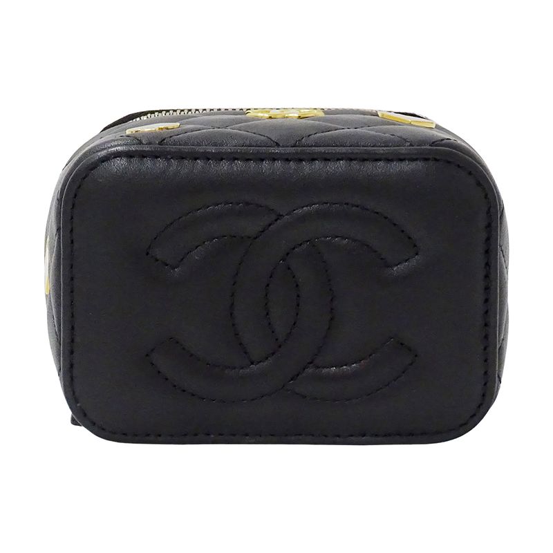 Chanel Quilted Shoulder Bag Lambskin Black Gold Chain Vanity Playing Card Suit