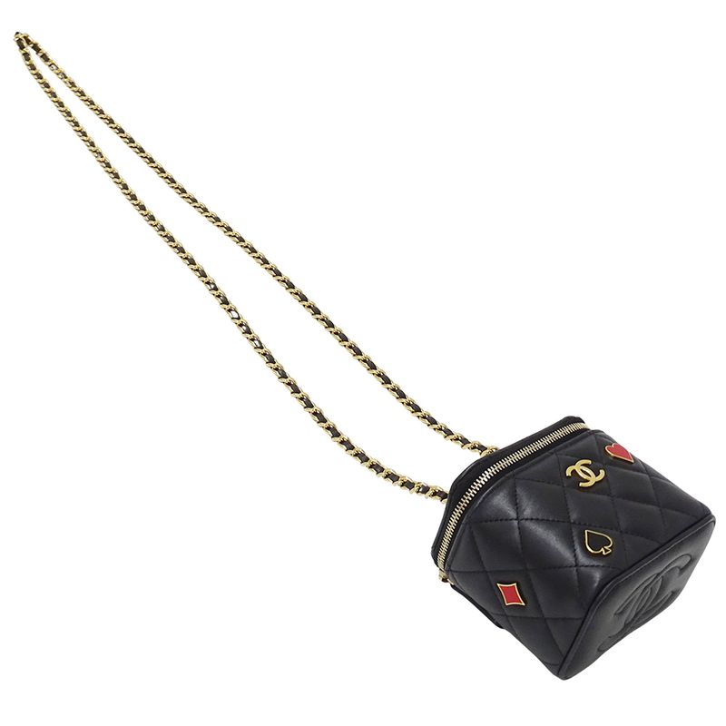 Chanel Quilted Shoulder Bag Lambskin Black Gold Chain Vanity Playing Card Suit