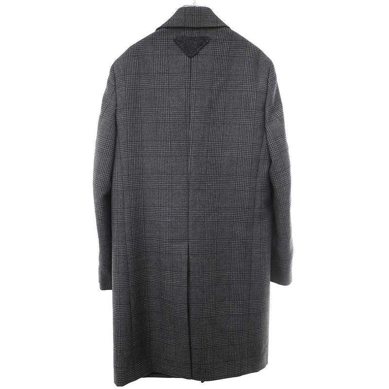 Prada Single Breasted Wool Check Coat Gray 44