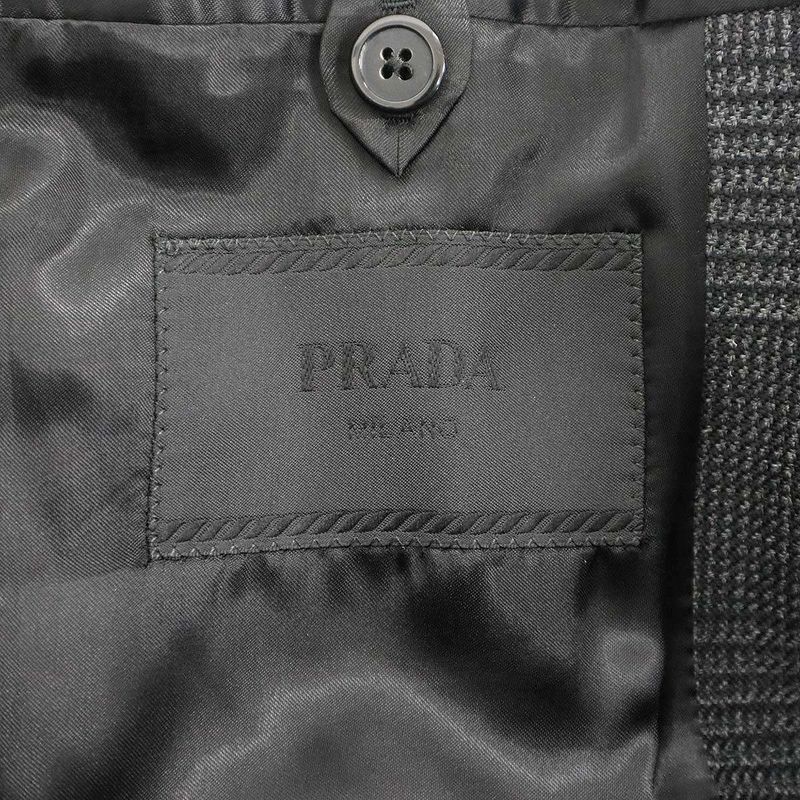 Prada Single Breasted Wool Check Coat Gray 44