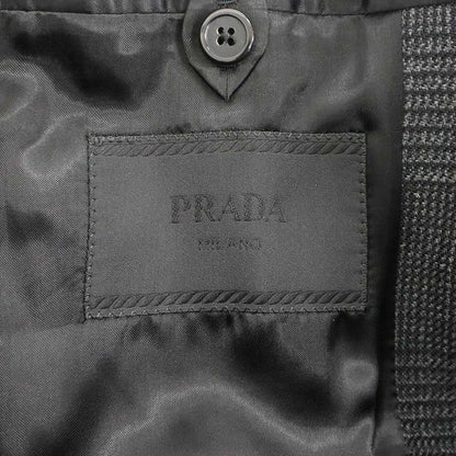 Prada Single Breasted Wool Check Coat Gray 44