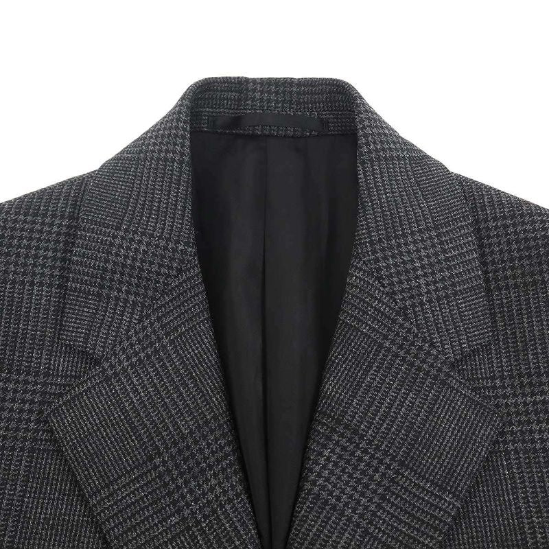 Prada Single Breasted Wool Check Coat Gray 44