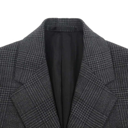 Prada Single Breasted Wool Check Coat Gray 44