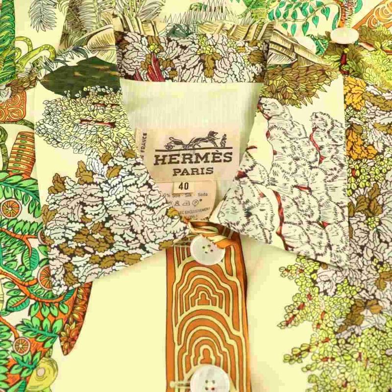 Hermes Floral Sleeveless Blouse Shirt 40 Cream Multicolor ES