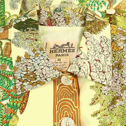 Hermes Floral Sleeveless Blouse Shirt 40 Cream Multicolor ES