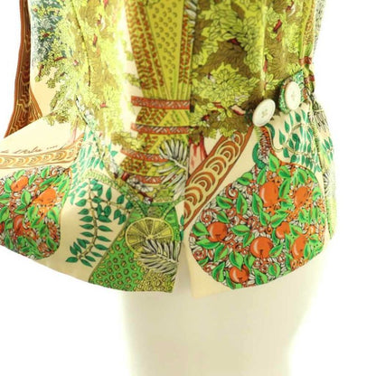 Hermes Floral Sleeveless Blouse Shirt 40 Cream Multicolor ES