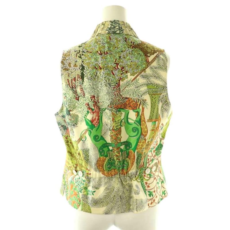 Hermes Floral Sleeveless Blouse Shirt 40 Cream Multicolor ES