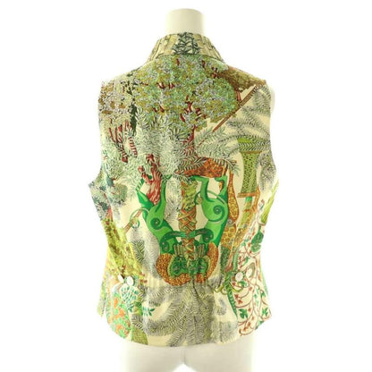 Hermes Floral Sleeveless Blouse Shirt 40 Cream Multicolor ES