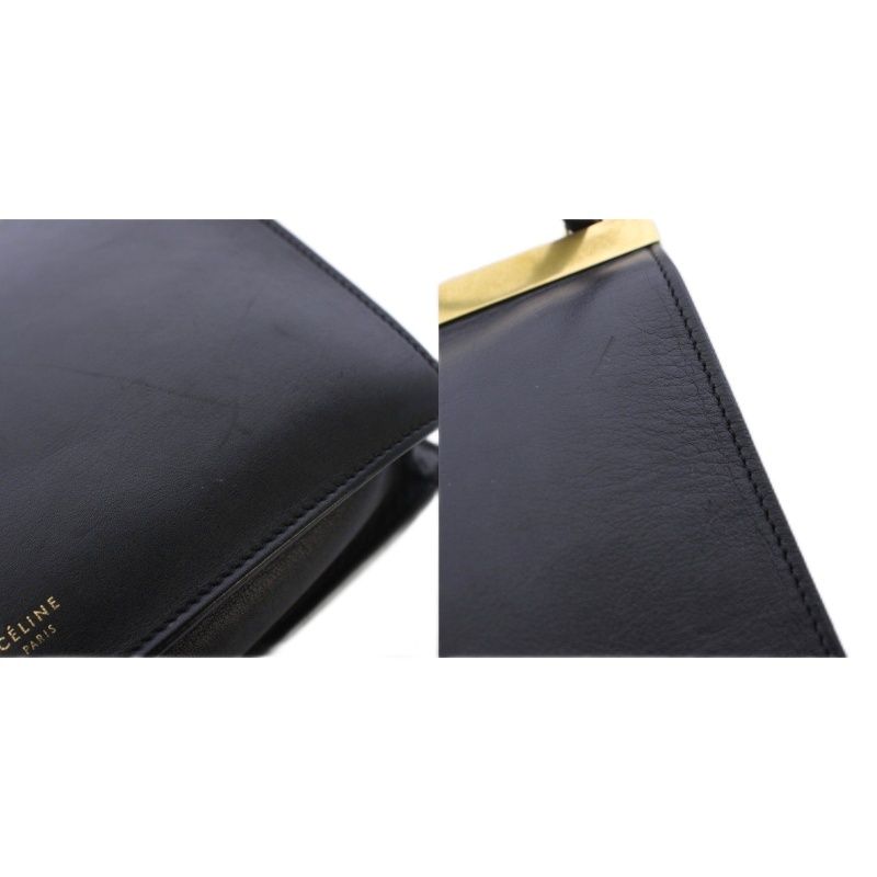 Celine Phoebe Philo Era Clasp Mini Shoulder Bag Leather Logo Foiing Black YT OH