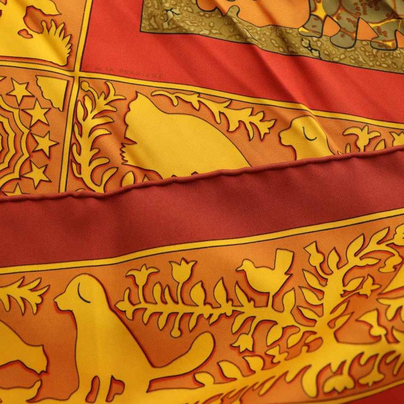 Hermes Old America Early Silk Large Shawl Multicolor Orange Gold SS Scarf
