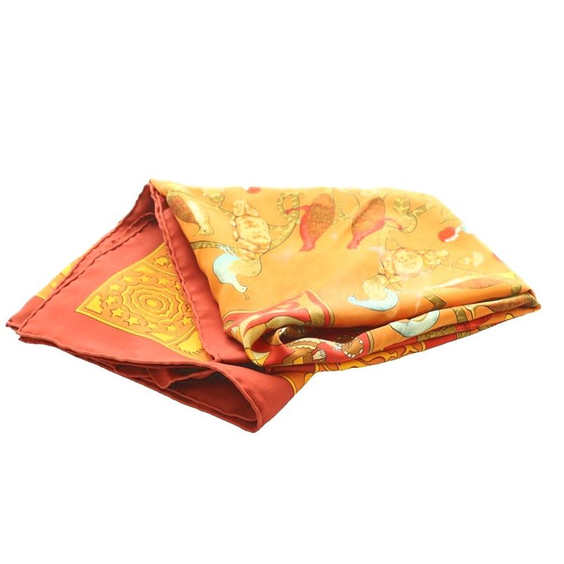 Hermes Old America Early Silk Large Shawl Multicolor Orange Gold SS Scarf