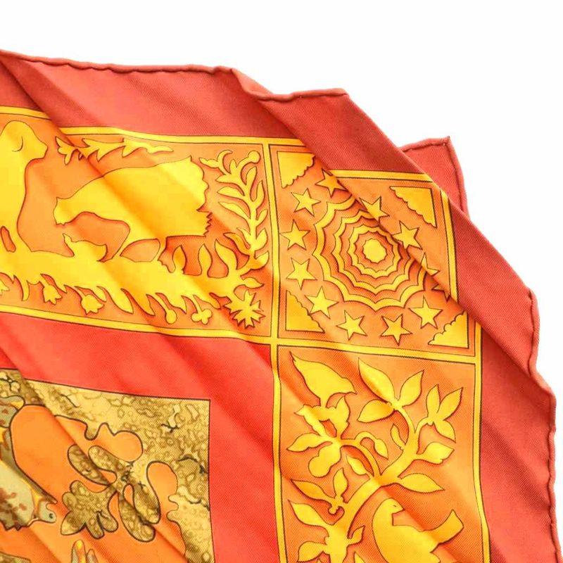 Hermes Old America Early Silk Large Shawl Multicolor Orange Gold SS Scarf