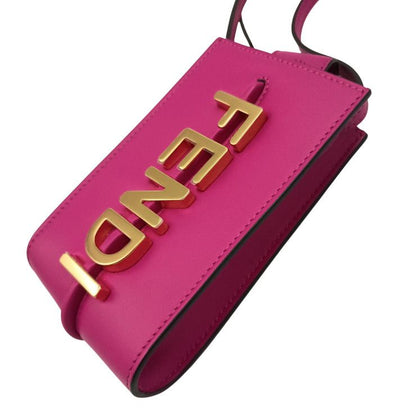 Fendi Shoulder Bag Graffiti Phone Pouch Pink Leather Smartphone Pochette Gold