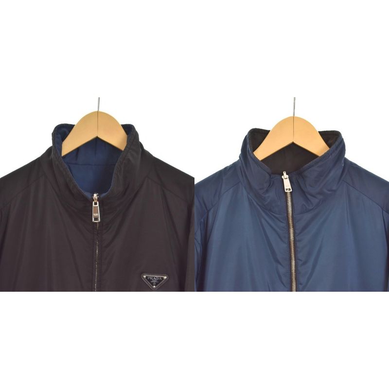 Prada Triangle Plate Logo Jacket Reversible 52 Black Blue