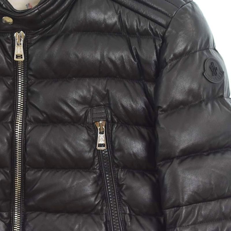 Moncler Amiot All Leather Down Jacket Rider's Lamb Sheep 2 M Black