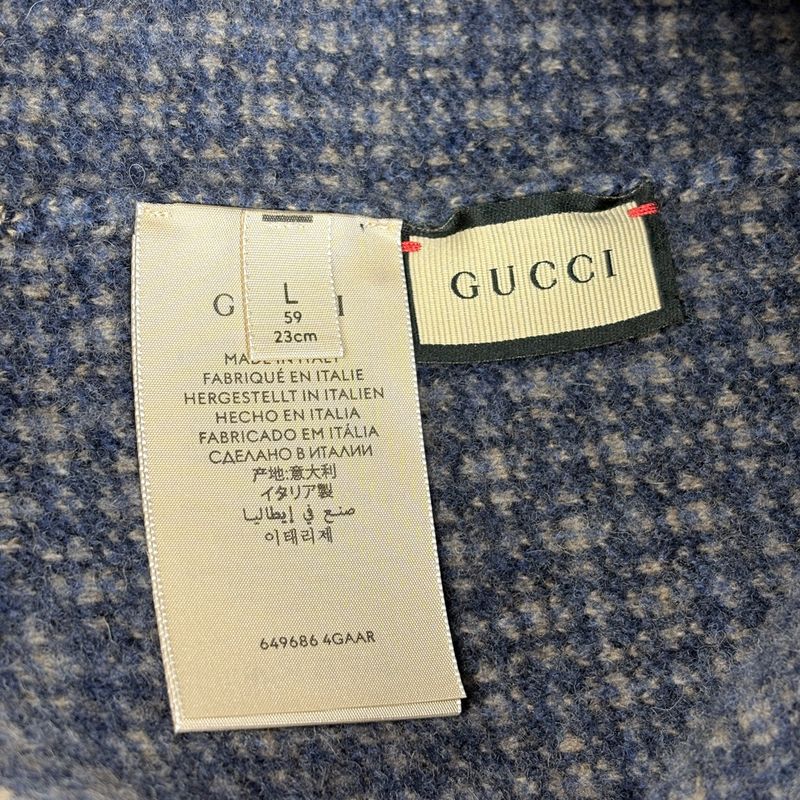 Gucci Plaid Knit Cap Logo Hat Cap Wool Nylon Gray Blue